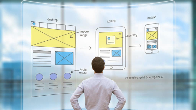 man contemplating a web design layout